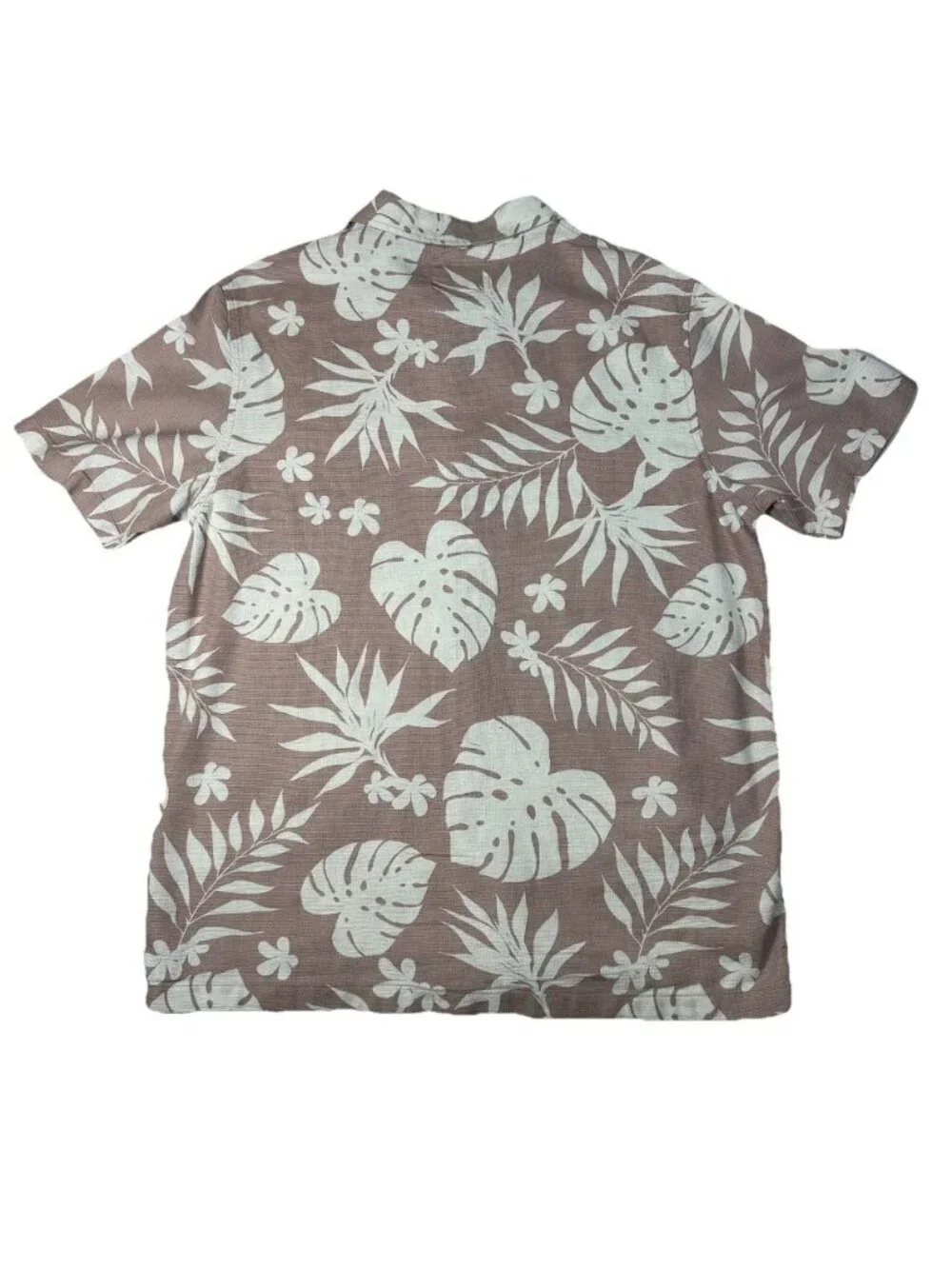Folk Short Sleeve Button Up Medium Kingston Pink Leaf Beach Casual Mens Cotton